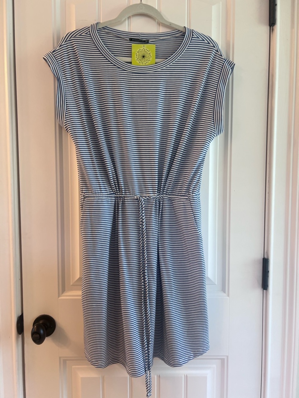 Staccato Navy and White Striped Drawstring Waist Casual Dress